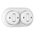 Elhard - Interruptor de pared retro doble de cerámica con marco n.º 1, blanco