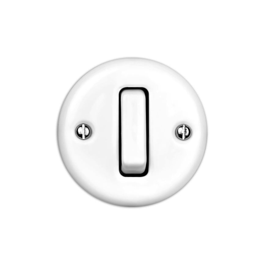 Elhard - Interruptor de pared retro doble de cerámica con marco n.º 1, blanco