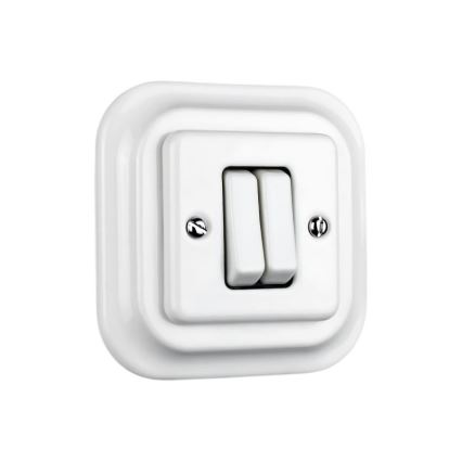 Elhard - Interruptor doble para escalera de cerámica de estilo retro con marco nº 6+6, blanco