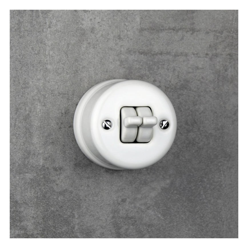 Elhard - Interruptor doble para escalera de cerámica estilo retro con palanca n.º 6+6, blanco