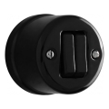Elhard - Interruptor doble para escalera retro de cerámica, n.º 6+6, negro