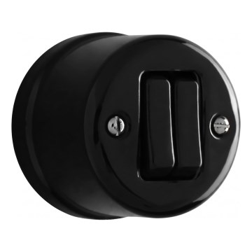 Elhard - Interruptor doble para escalera retro de cerámica, n.º 6+6, negro