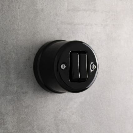 Elhard - Interruptor doble para escalera retro de cerámica, n.º 6+6, negro