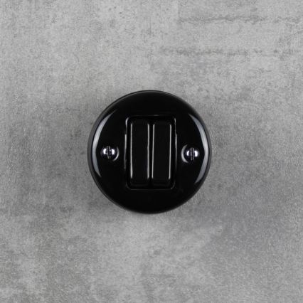 Elhard - Interruptor doble para escalera retro de cerámica, n.º 6+6, negro