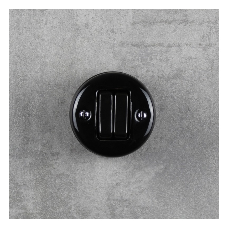 Elhard - Interruptor doble para escalera retro de cerámica, n.º 6+6, negro