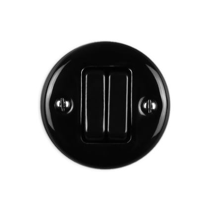 Elhard - Interruptor doble para escalera retro de cerámica, n.º 6+6, negro