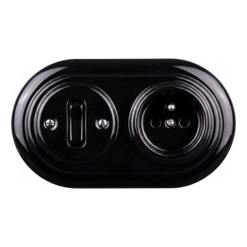 Elhard - Interruptor retro de cerámica č. 1 y enchufe 230 V con marco negro