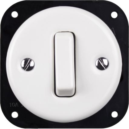 Elhard - Interruptor retro de cerámica č. 1 y enchufe 230V con marco blanco/madera clara