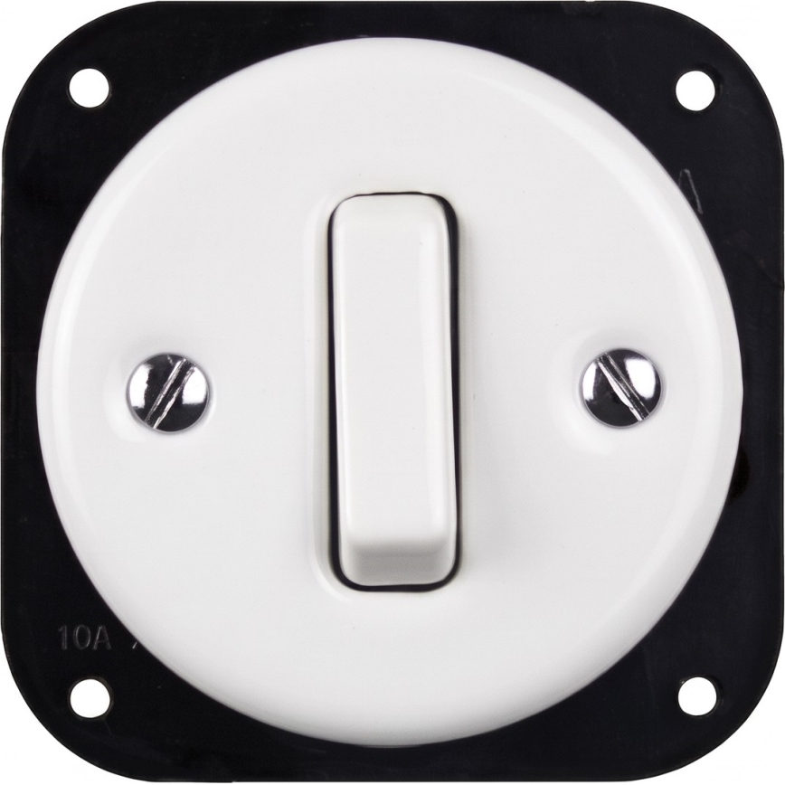 Elhard - Interruptor retro de cerámica č. 1 y enchufe 230V con marco blanco/madera clara