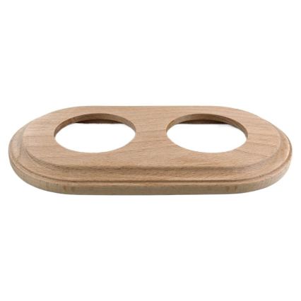 Elhard - Interruptor retro de cerámica č. 1 y enchufe 230V con marco blanco/madera clara