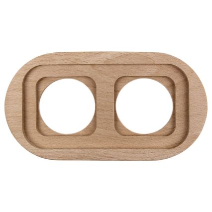 Elhard - Interruptor retro de cerámica č. 1 y enchufe 230V con marco blanco/madera clara