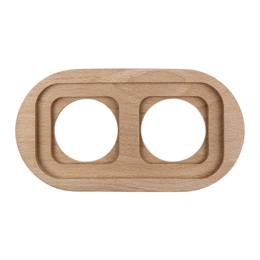 Elhard - Interruptor retro de cerámica č. 1 y enchufe 230V con marco blanco/madera clara