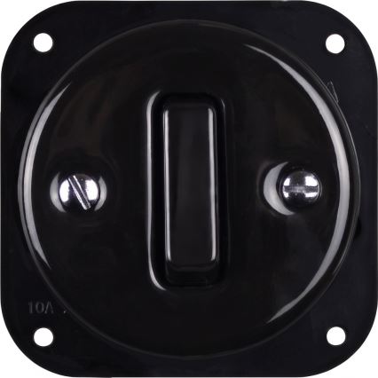 Elhard - Interruptor retro de cerámica n.º 1 y enchufe 230 V con marco negro/madera oscura