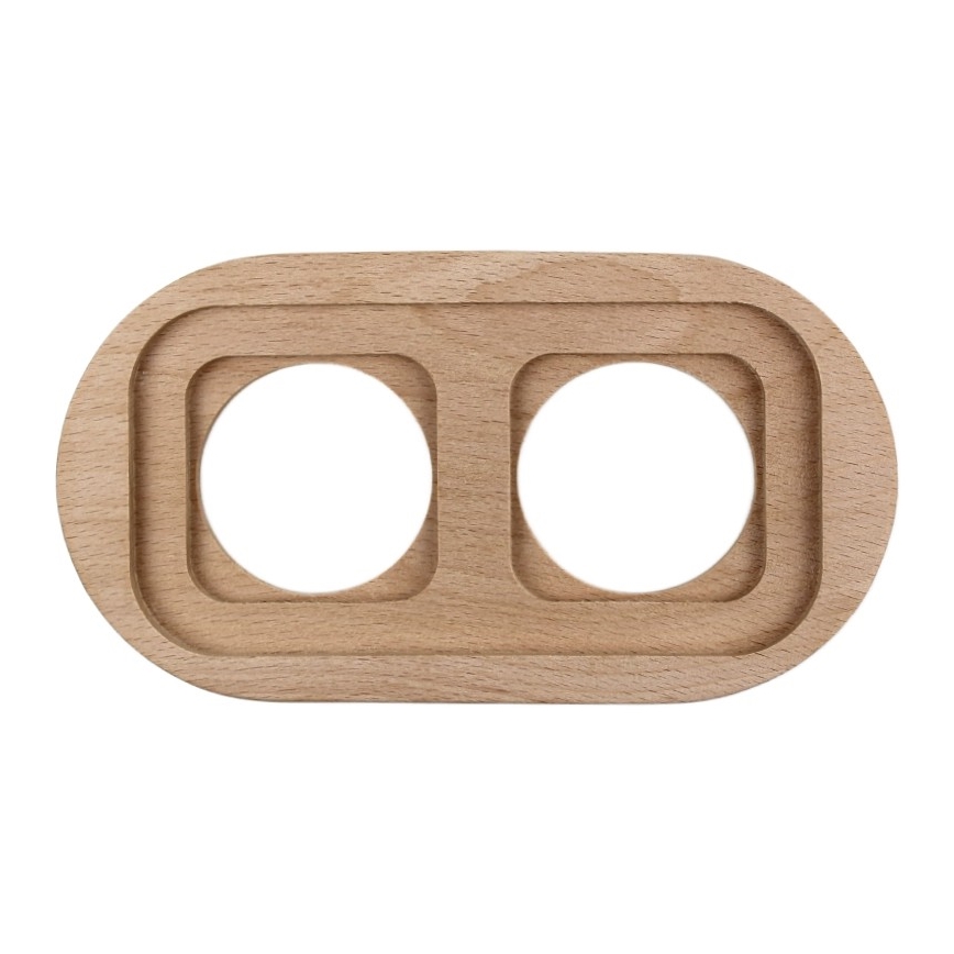 Elhard - Interruptor retro de cerámica č. 1 y enchufe 230V con marco SCHUKO negro/madera clara