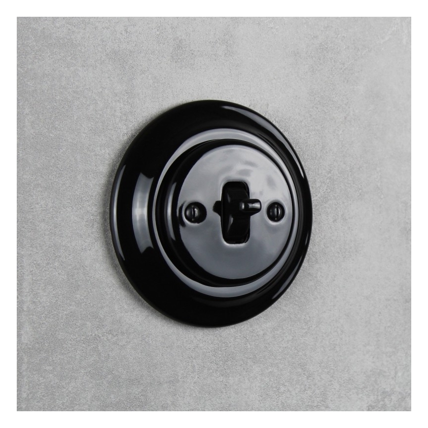 Elhard - Interruptor retro de cerámica para escalera con palanca, sin marco, n.º 6, negro