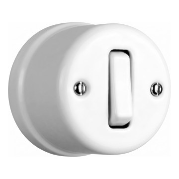 Elhard - Interruptor retro de cerámica para pared, sencillo, modelo n.º 1, blanco