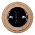 Elhard - Interruptor retro de cerámica, sencillo, con marco č. 1, negro/madera clara