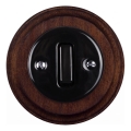 Elhard - Interruptor retro de cerámica sencillo con marco č. 1, negro/madera oscura