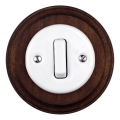Elhard - Interruptor retro de cerámica simple con marco n.º 1 blanco/madera oscura