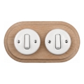 Elhard - Interruptor retro doble de cerámica con marco č. 1 blanco/madera clara
