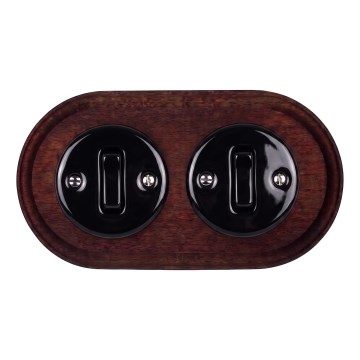 Elhard - Interruptor retro doble de cerámica con marco č. 1 negro/madera oscura
