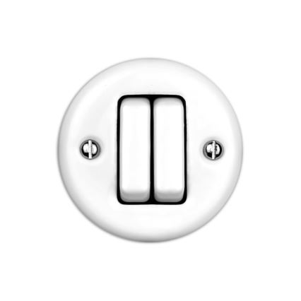 Elhard - Interruptor retro doble de cerámica para escalera, n.º 6+6, blanco
