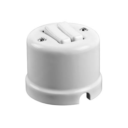 Elhard - Interruptor retro doble de cerámica para escalera, n.º 6+6, blanco