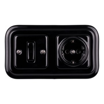 Elhard - Interruptor unipolar retro de cerámica n.º 1 y enchufe SCHUKO 230V con marco negro