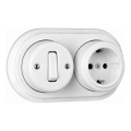 Elhard - Interruptor unipolar retro de cerámica para pared n.º 1 y enchufe SCHUKO 230V con marco, blanco