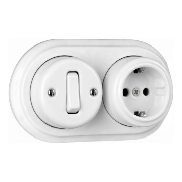 Elhard - Interruptor unipolar retro de cerámica para pared n.º 1 y enchufe SCHUKO 230V con marco, blanco
