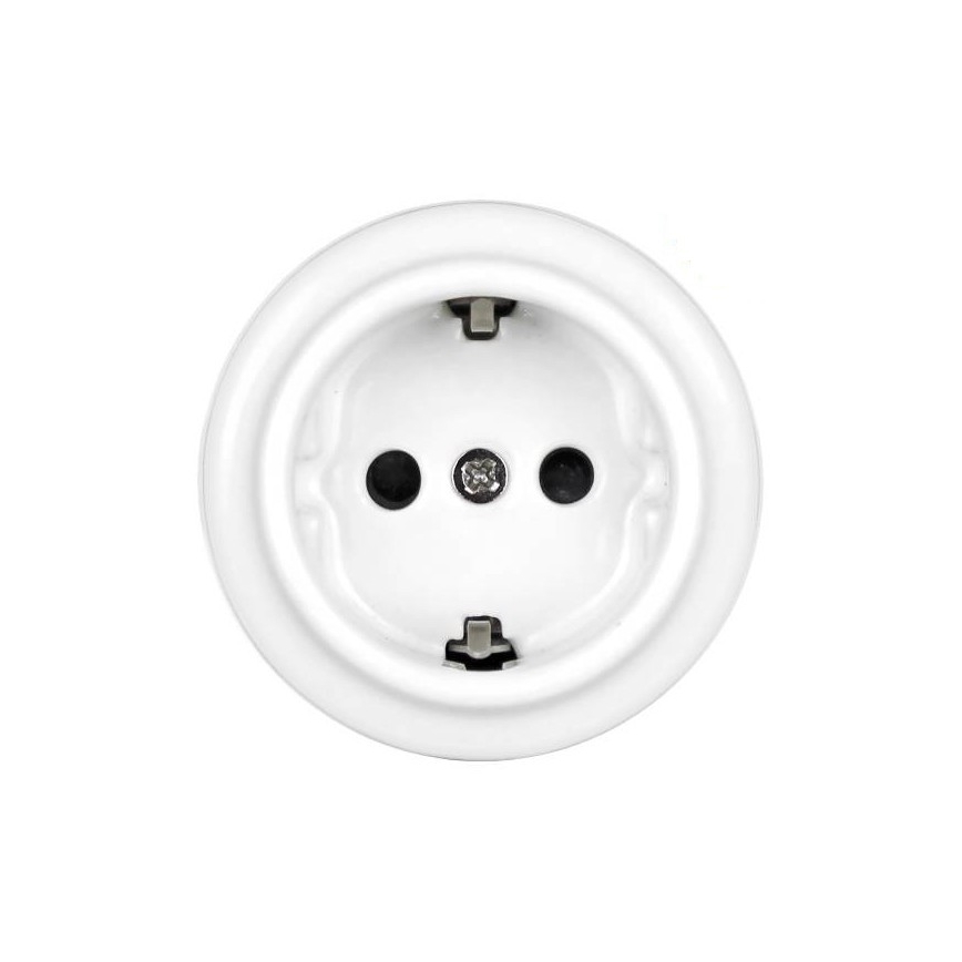 Elhard - Toma de corriente de pared cerámica de estilo retro para uso doméstico SCHUKO 230 V, blanca