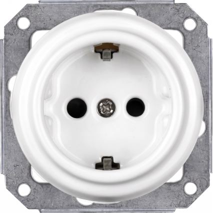 Elhard - Enchufe doble de cerámica estilo retro para uso doméstico con marco SCHUKO 230V blanco/madera clara