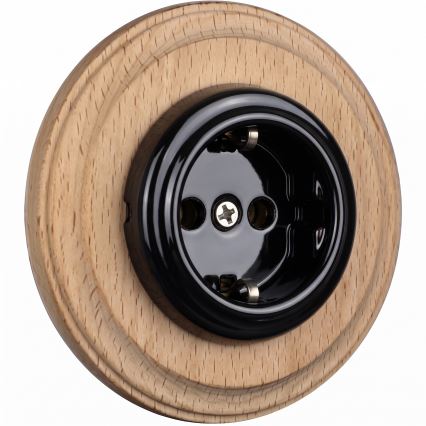 Elhard - Toma de corriente retro de cerámica para hogar con marco 230V negro/madera clara