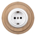 Elhard - Toma de corriente retro de cerámica para uso doméstico con marco SCHUKO 230V blanco/madera clara