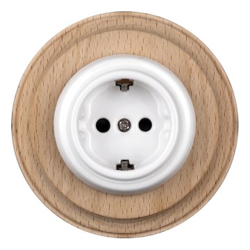 Elhard - Toma de corriente retro de cerámica para uso doméstico con marco SCHUKO 230V blanco/madera clara