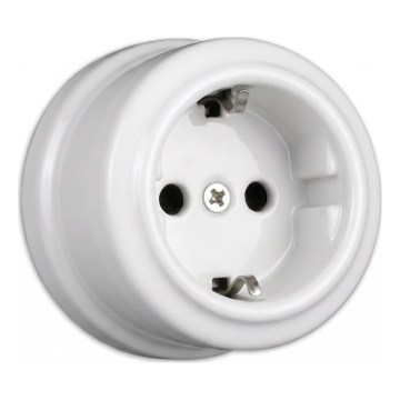 Elhard - Toma de corriente retro de cerámica SCHUKO 230V blanca
