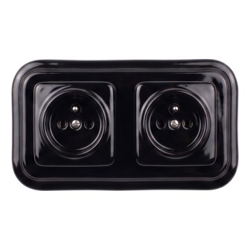 Elhard - Toma de corriente retro doble de cerámica para hogar con marco, 230 V, negro