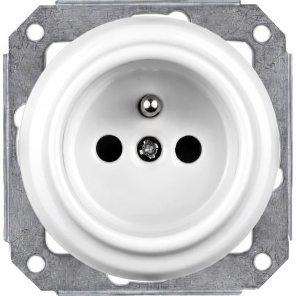 Elhard - Enchufe triple doméstico de cerámica estilo retro con marco 230V blanco/madera clara