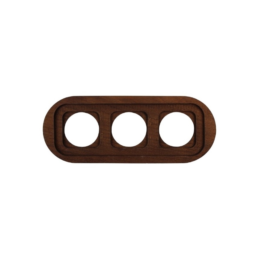 Elhard - Enchufe doméstico retro cerámico triple con marco 230V negro/madera oscura