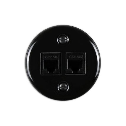 Elhard - Toma de red mural de cerámica estilo retro, 2x RJ45, negro