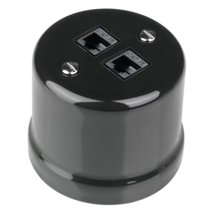 Elhard - Toma de red mural de cerámica estilo retro, 2x RJ45, negro