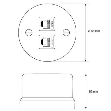 Elhard - Toma de red mural de cerámica estilo retro, 2x RJ45, negro