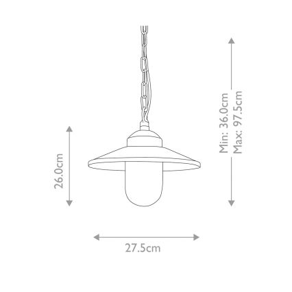 Elstead - Lámpara colgante exterior con cadena KLAMPENBORG 1xE27/60W/230V IP44 cromo mate