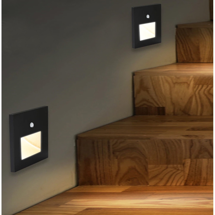 Emithor 70418 - Lámpara LED para escaleras con sensor SUNNY LED/1W/230V 4000K negro