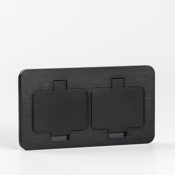 Enchufe doble de suelo empotrado para exterior IP55 rectangular negro