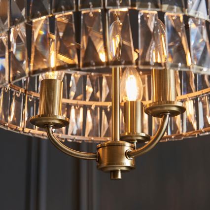 Endon 106243 - Lámpara colgante con cadena CLIFTON 3xE14/6W/230V Ø 38,5 cm latón/transparente
