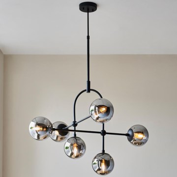 Endon 106661 - Lámpara colgante con varilla ONTARIO 6xE14/7W/230V negro/negro ahumado