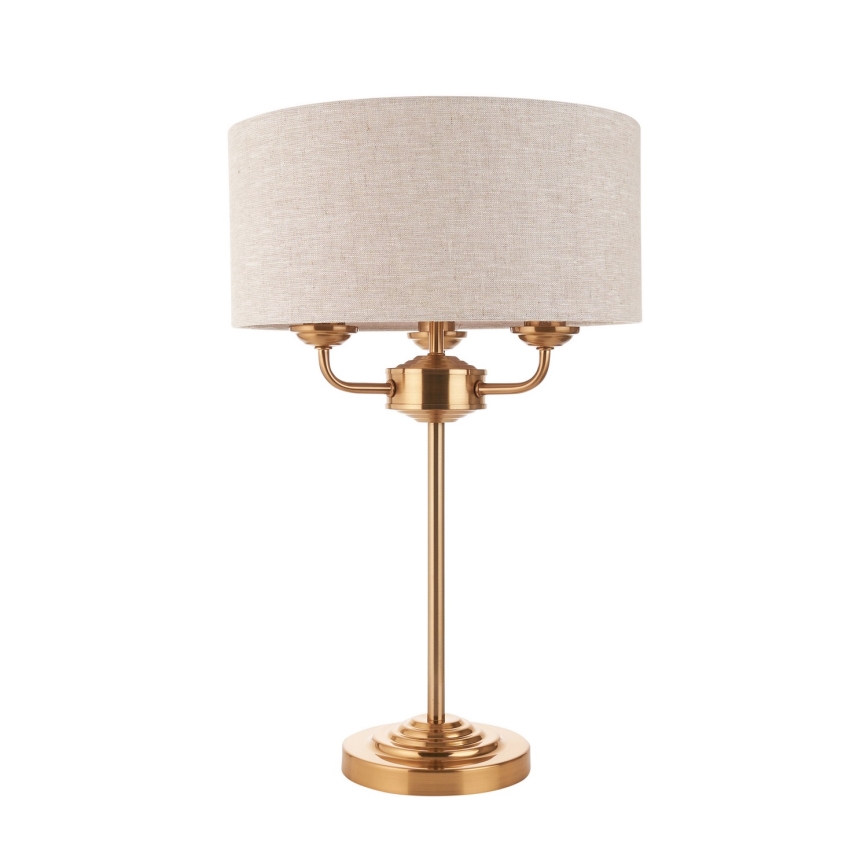 Endon 110721 - Lámpara de mesa HIGHCLERE 3xE14/18W/230V beige/latón diá. 32 cm