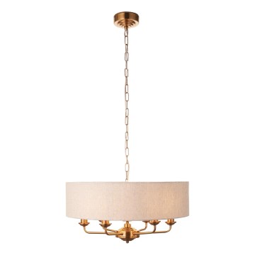 Endon 110722 - Lámpara de araña con cadena HIGHCLERE 6xE14/40W/230V beige/latón diámetro 55 cm