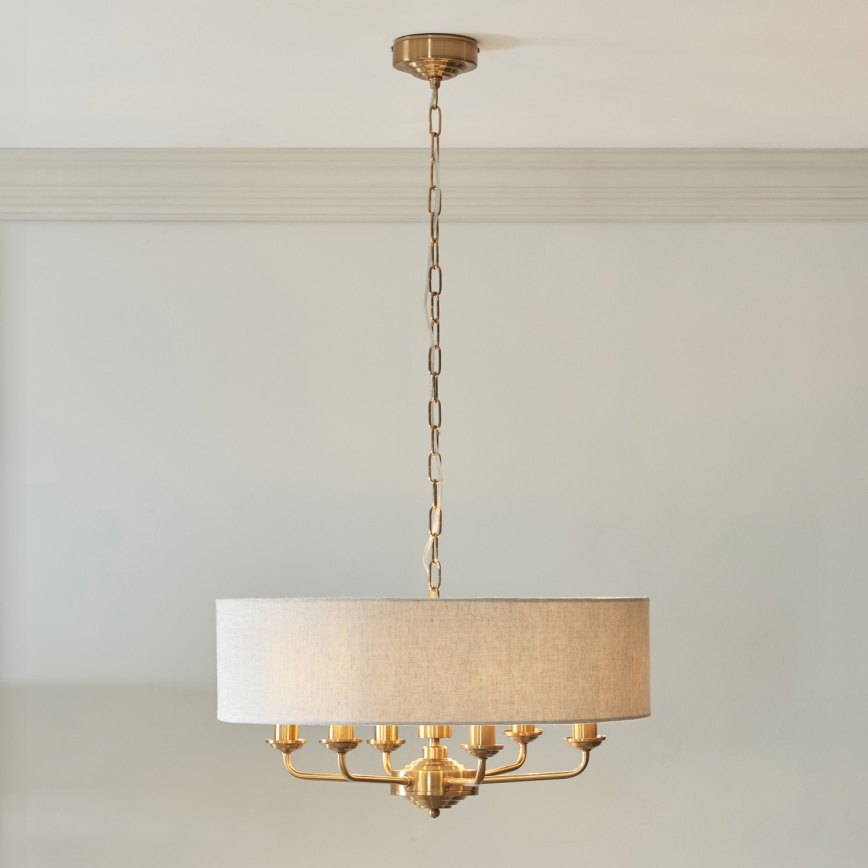 Endon 110722 - Lámpara de araña con cadena HIGHCLERE 6xE14/40W/230V beige/latón diámetro 55 cm
